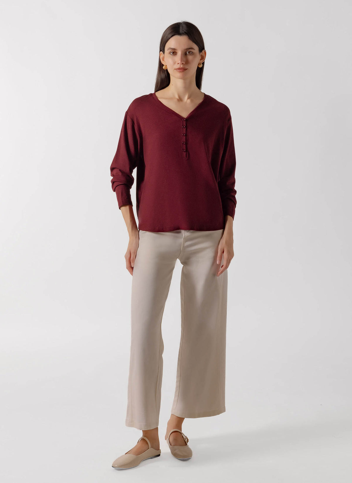 OVERSIZED HENLEY V-NECK T-SHIRT
