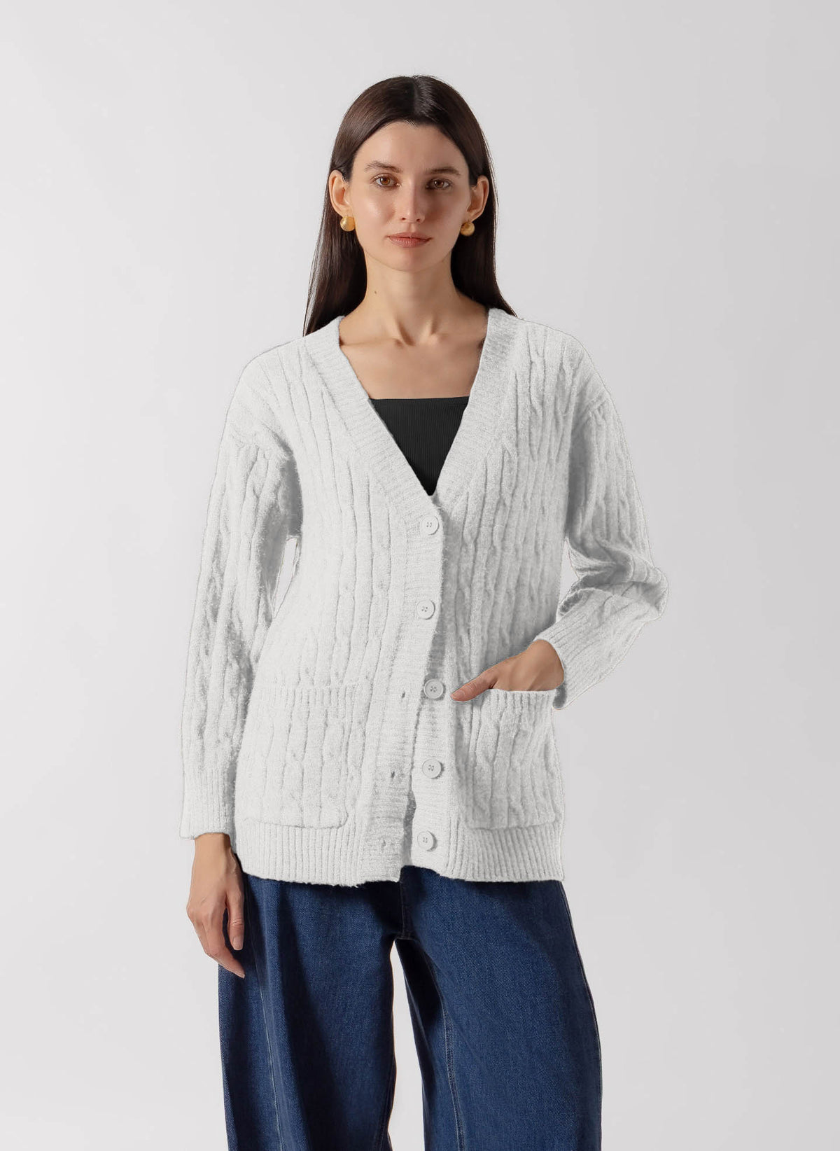CABLE KNIT BUTTON FRONT CARDIGAN