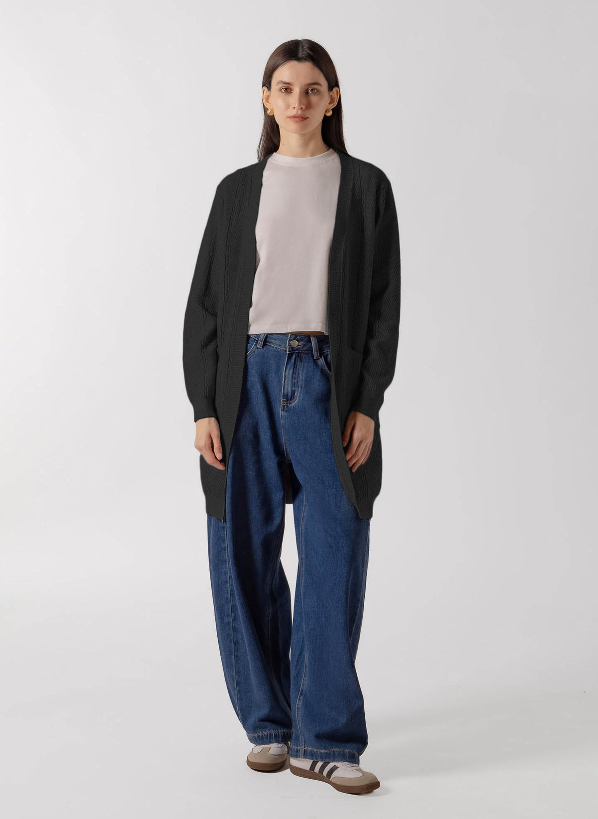 CABLE KNIT LONGLINE OPEN CARDIGAN
