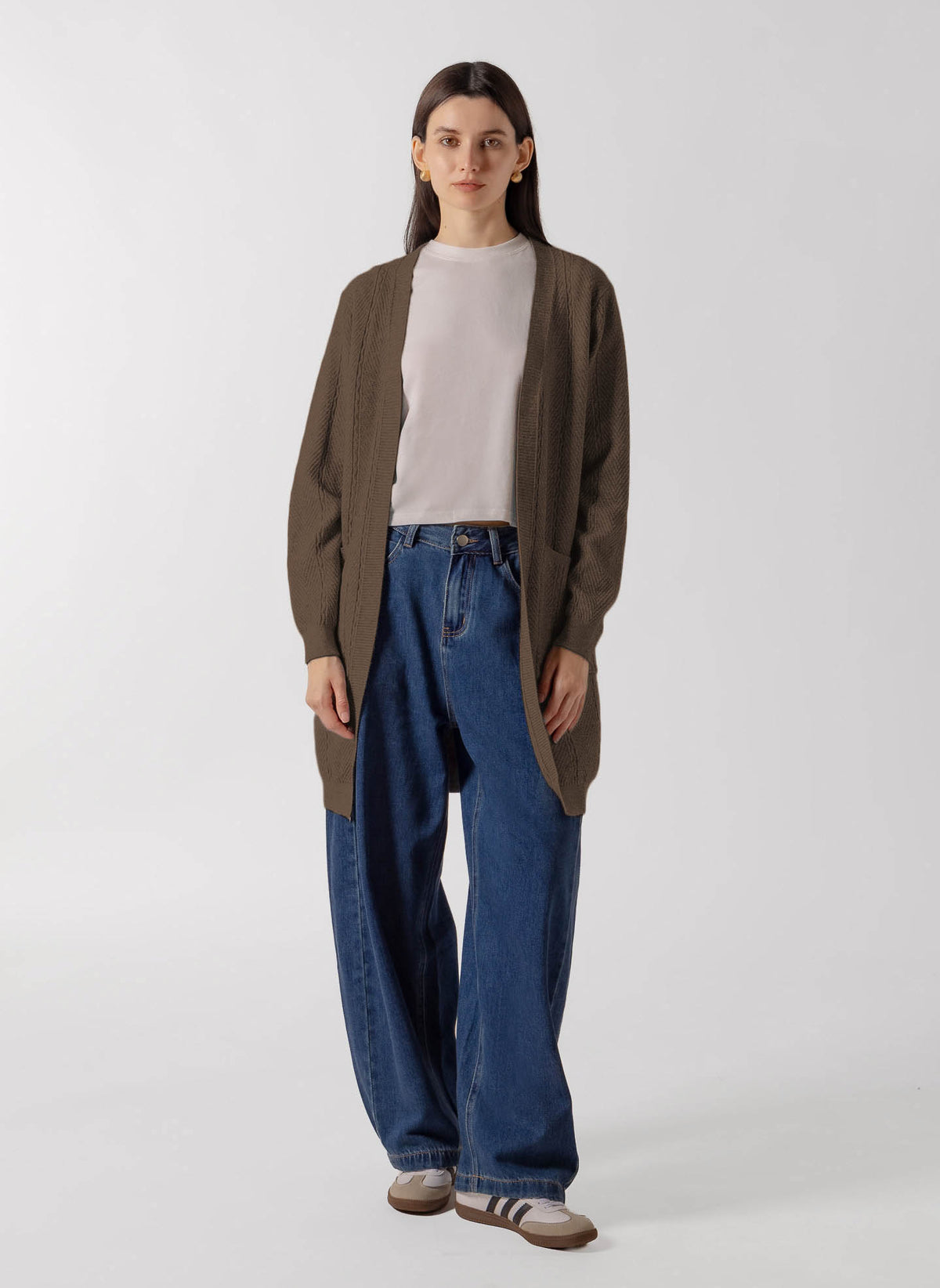 CABLE KNIT LONGLINE OPEN CARDIGAN