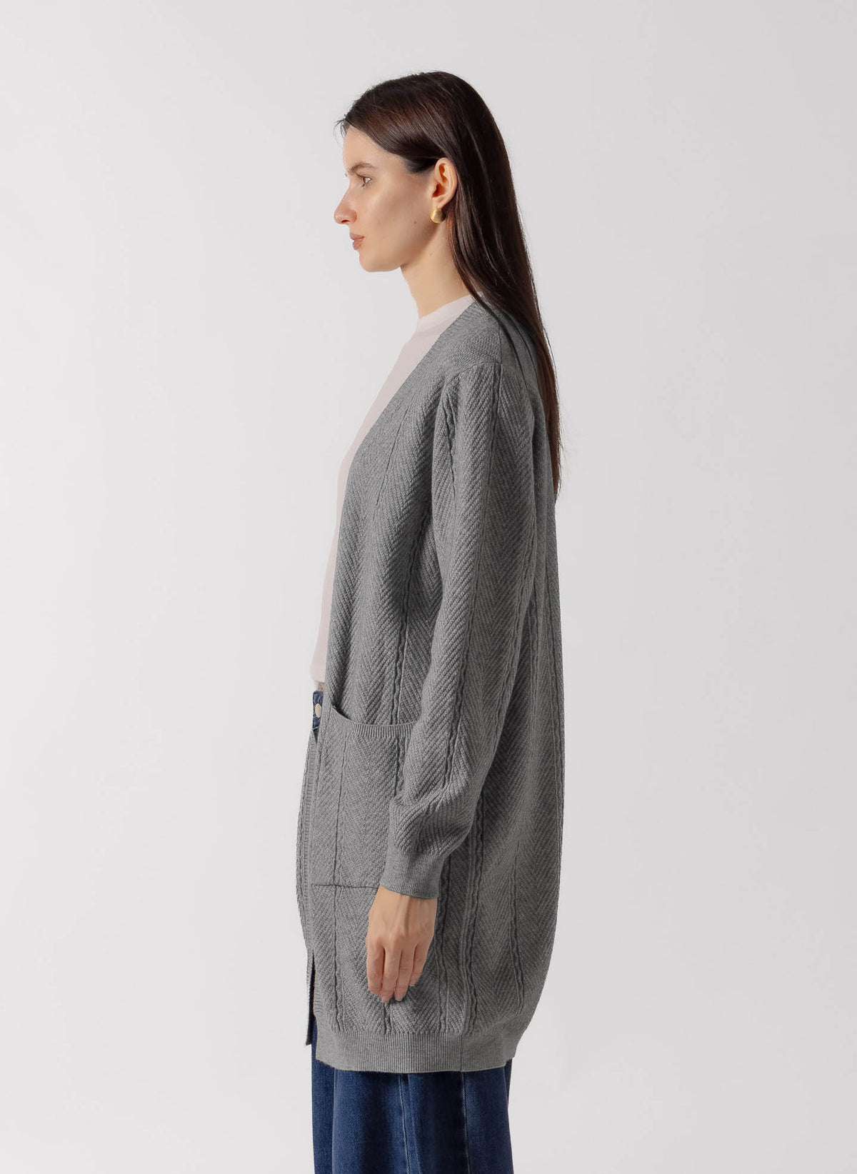 CABLE KNIT LONGLINE OPEN CARDIGAN