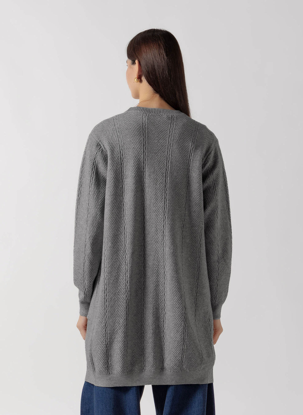 CABLE KNIT LONGLINE OPEN CARDIGAN