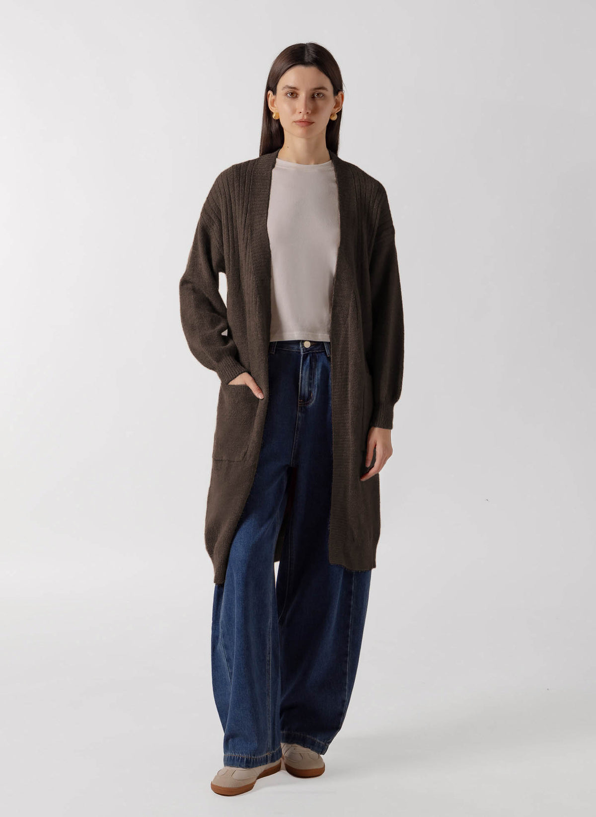 WOOL BLEND LONG OPEN CARDIGAN JACKET