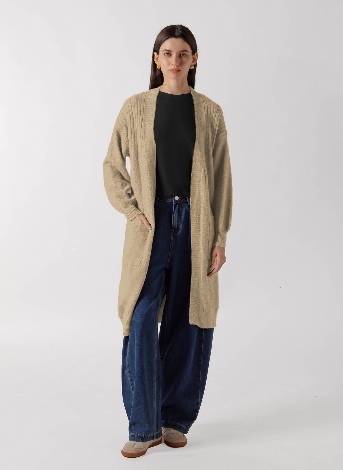 WOOL BLEND LONG OPEN CARDIGAN JACKET