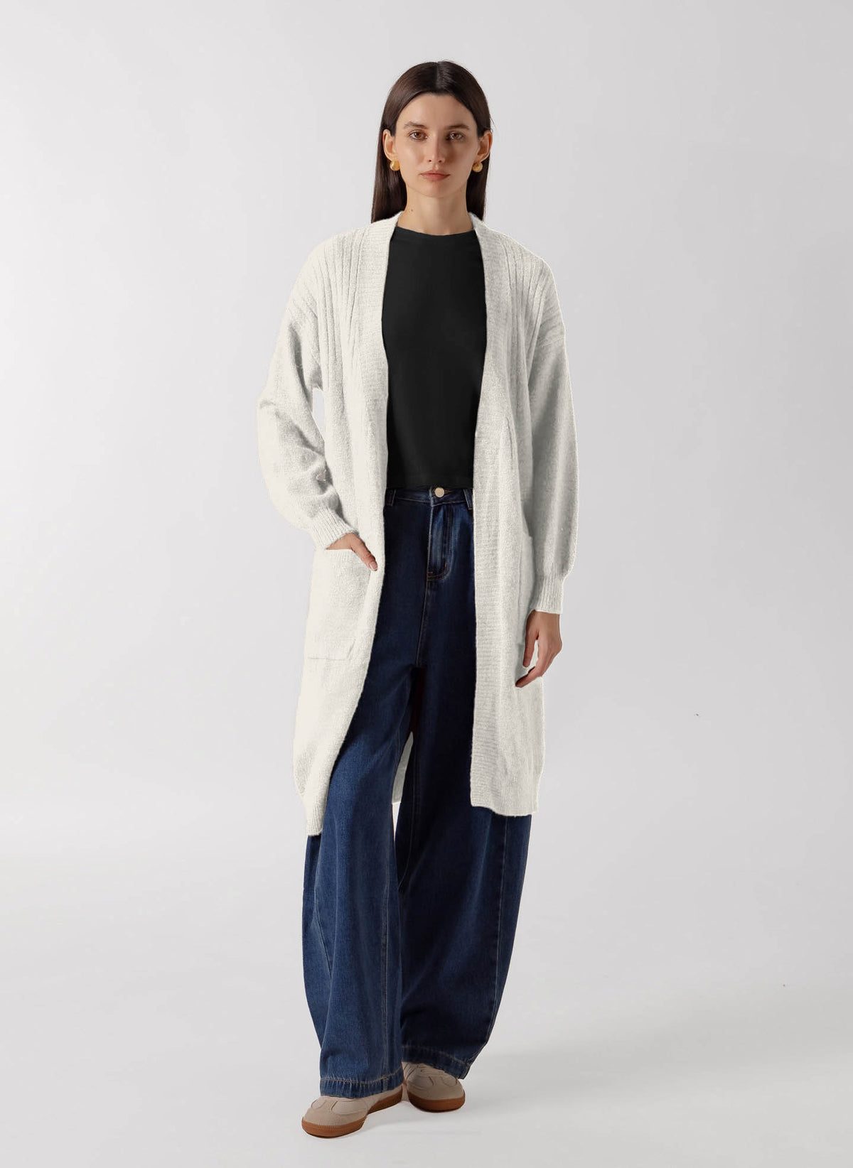 WOOL BLEND LONG OPEN CARDIGAN JACKET
