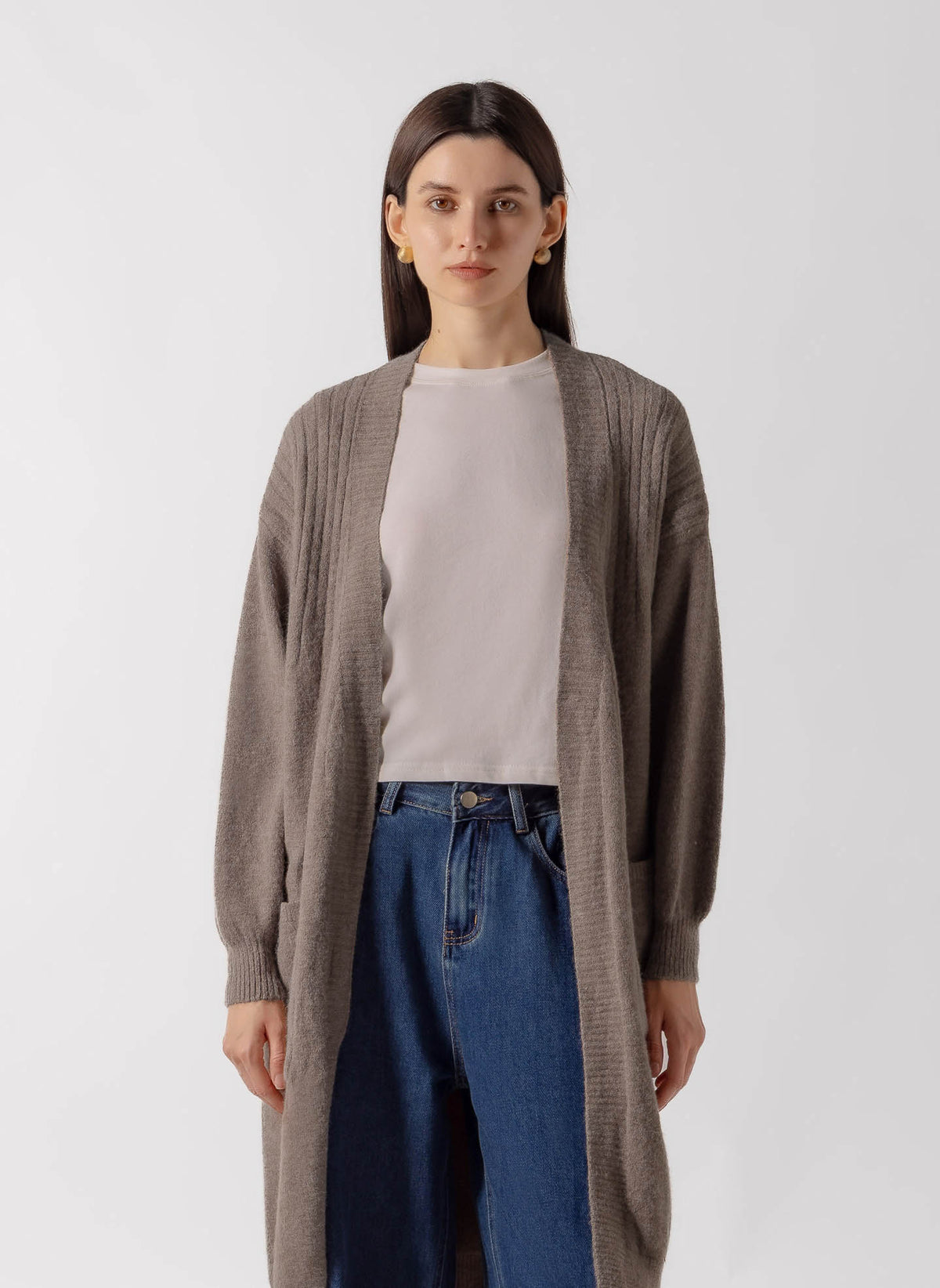 WOOL BLEND LONG OPEN CARDIGAN JACKET