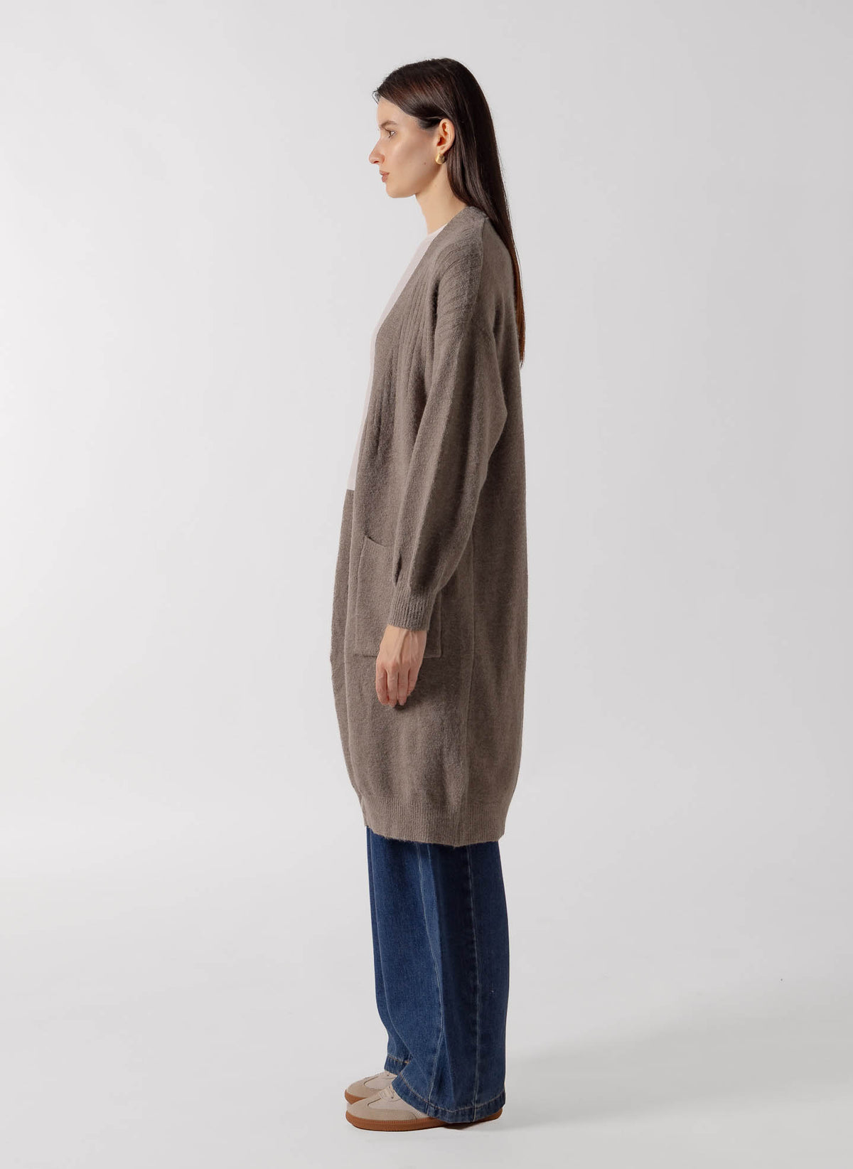 WOOL BLEND LONG OPEN CARDIGAN JACKET