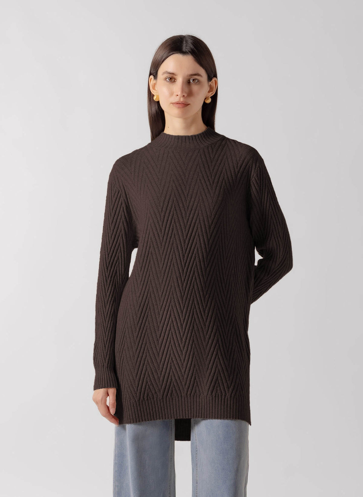 CHEVRON RIBBED KNIT SWEATER