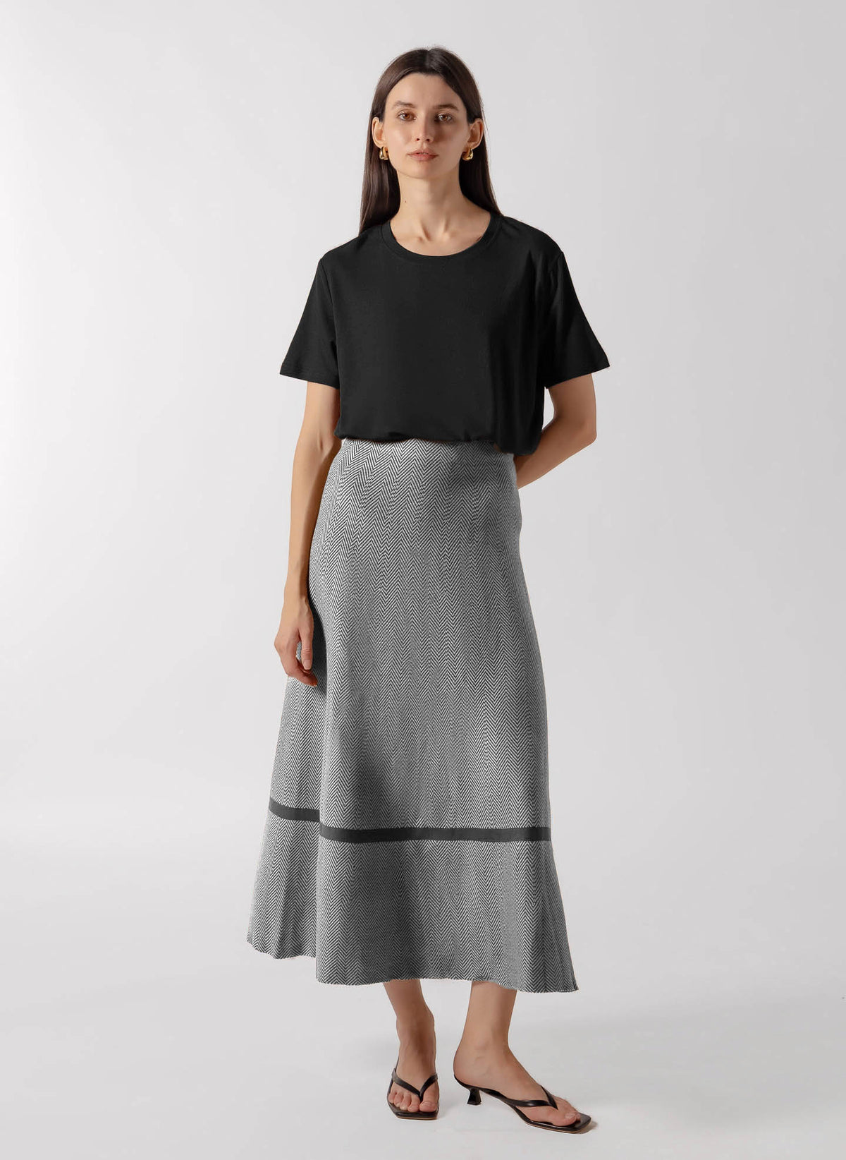 SOFT CHEVRON MIDI SKIRT