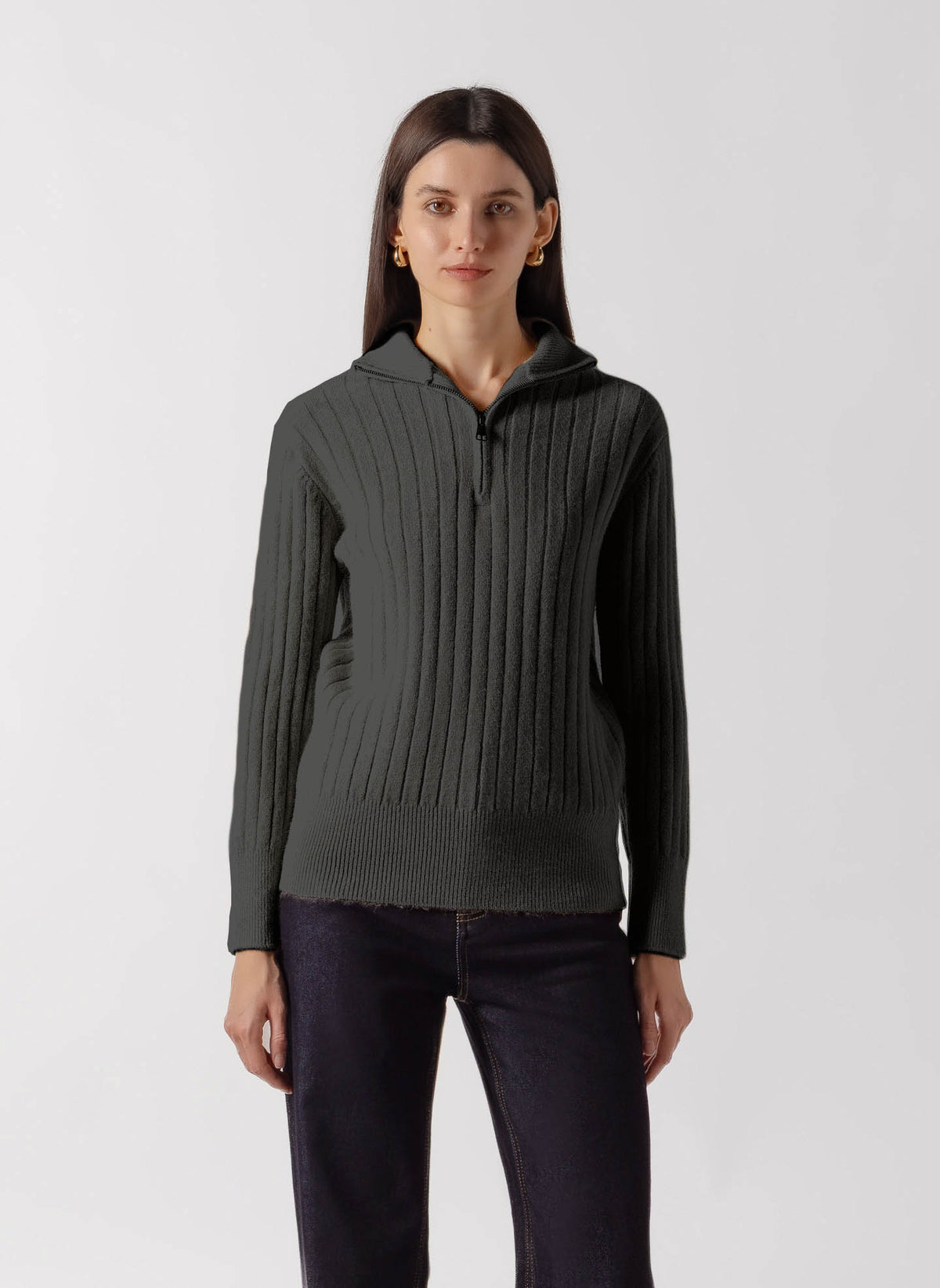 QUARTER ZIP RIBBED KNIT SWEATER