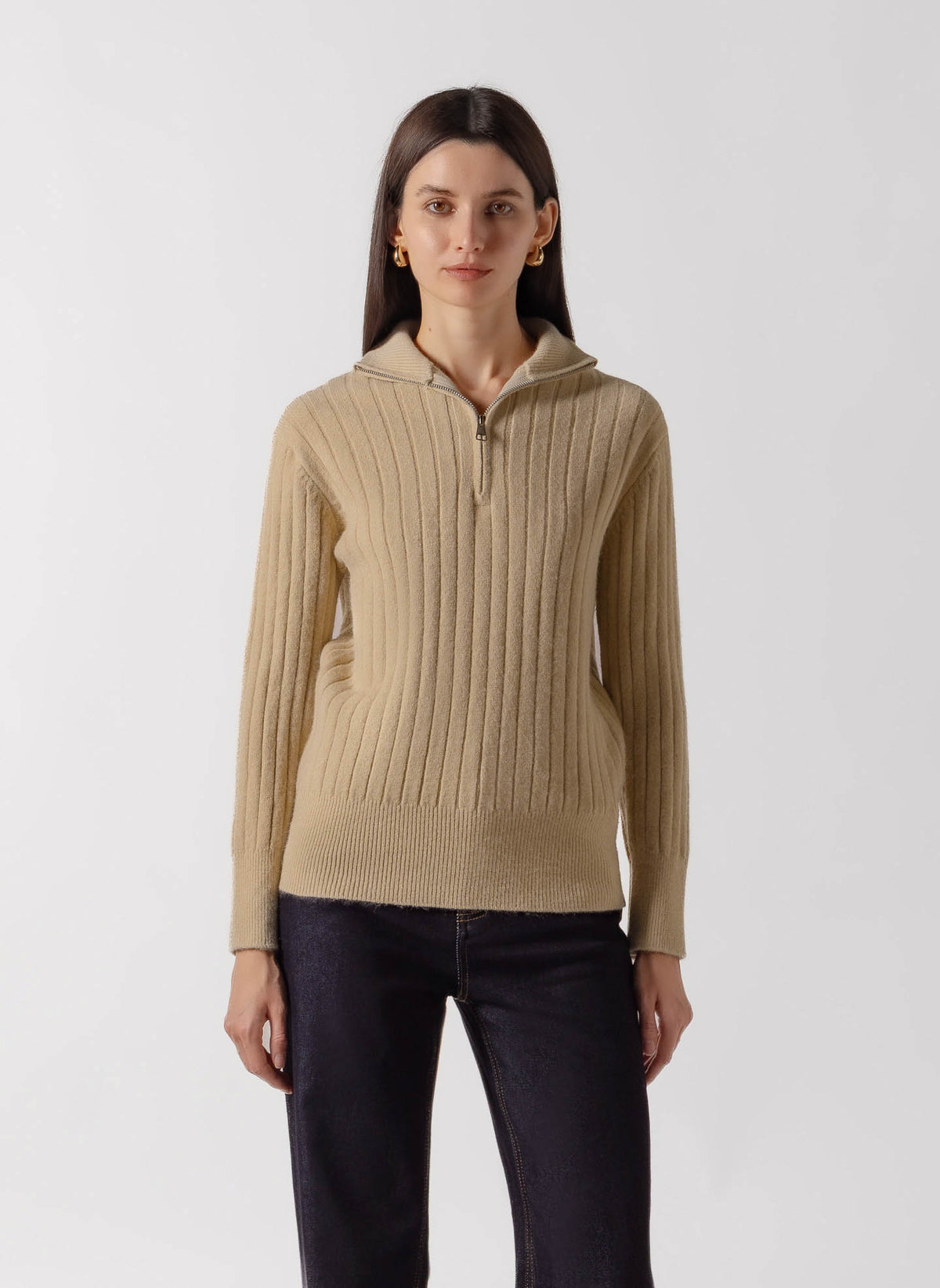 QUARTER ZIP RIBBED KNIT SWEATER