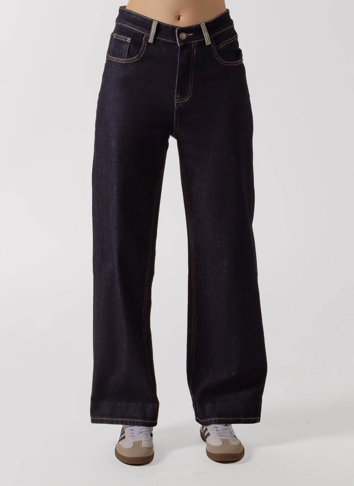 STRIPED TRIM WIDE JEANS