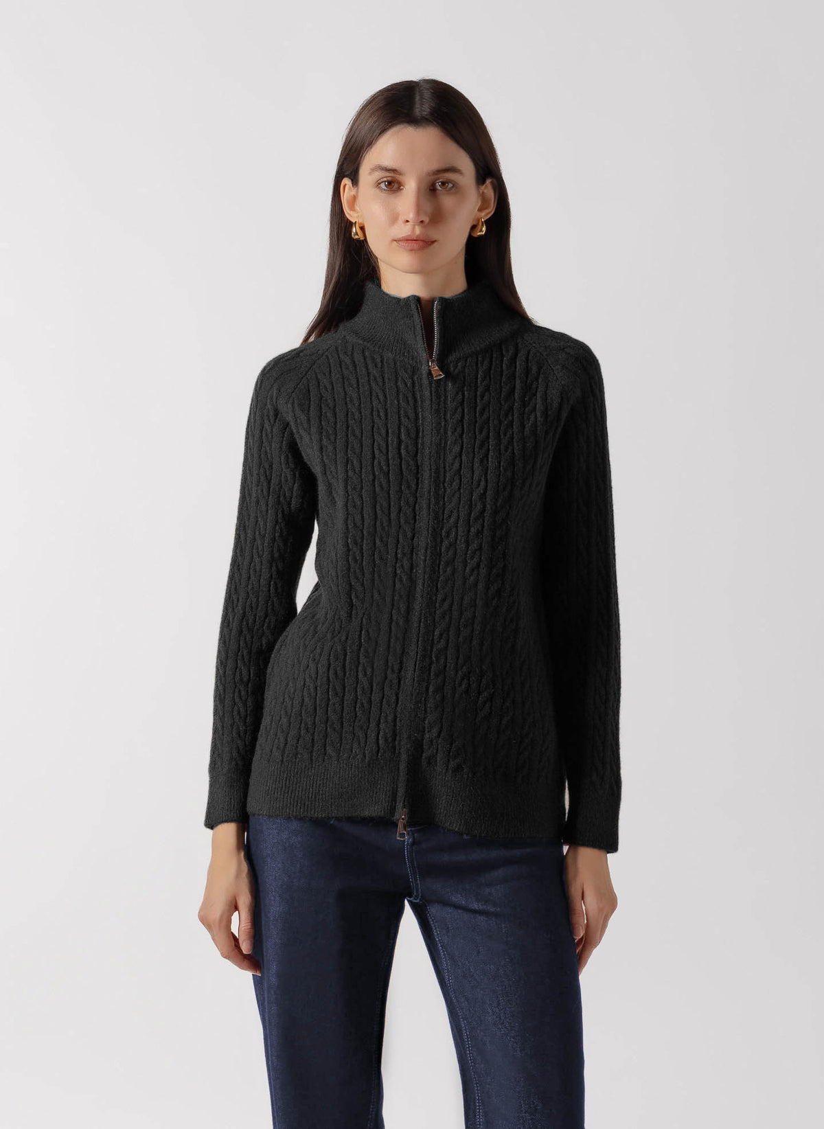 CABLE-KNIT ZIP SWEATER JACKET