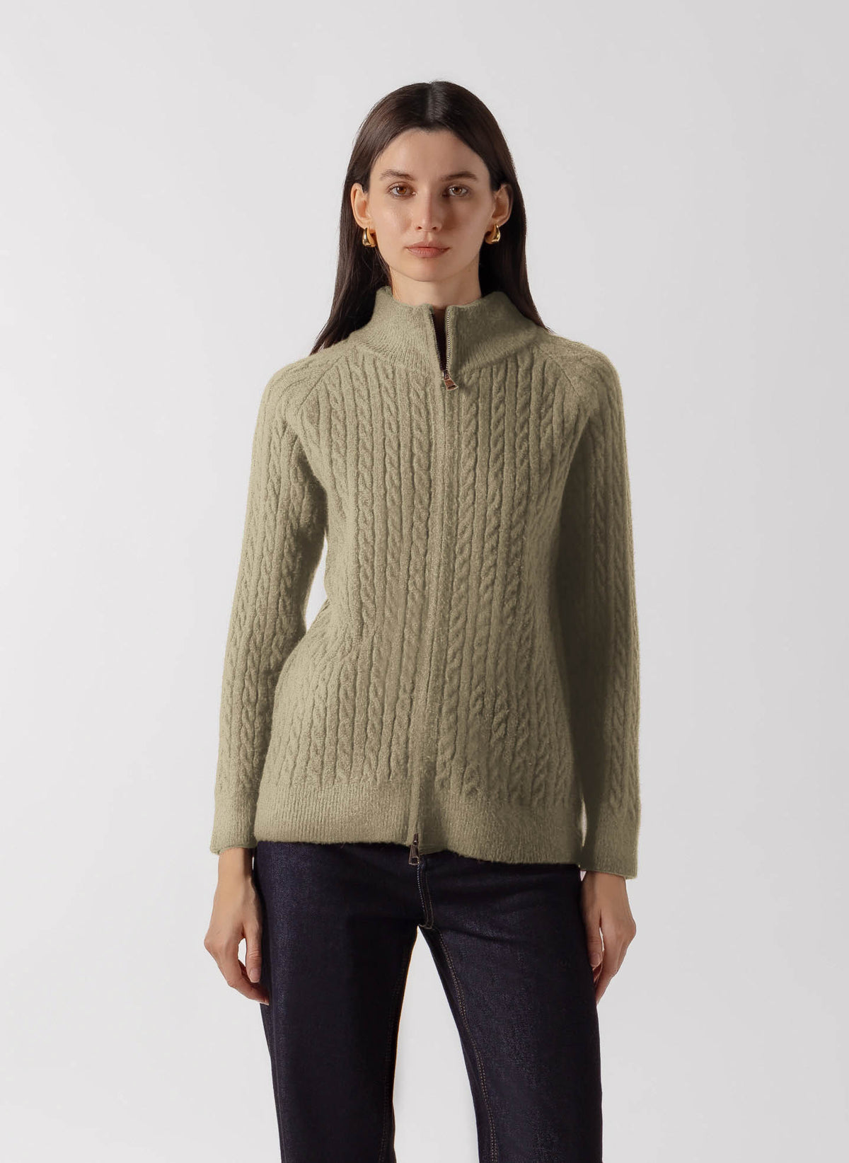 CABLE-KNIT ZIP SWEATER JACKET