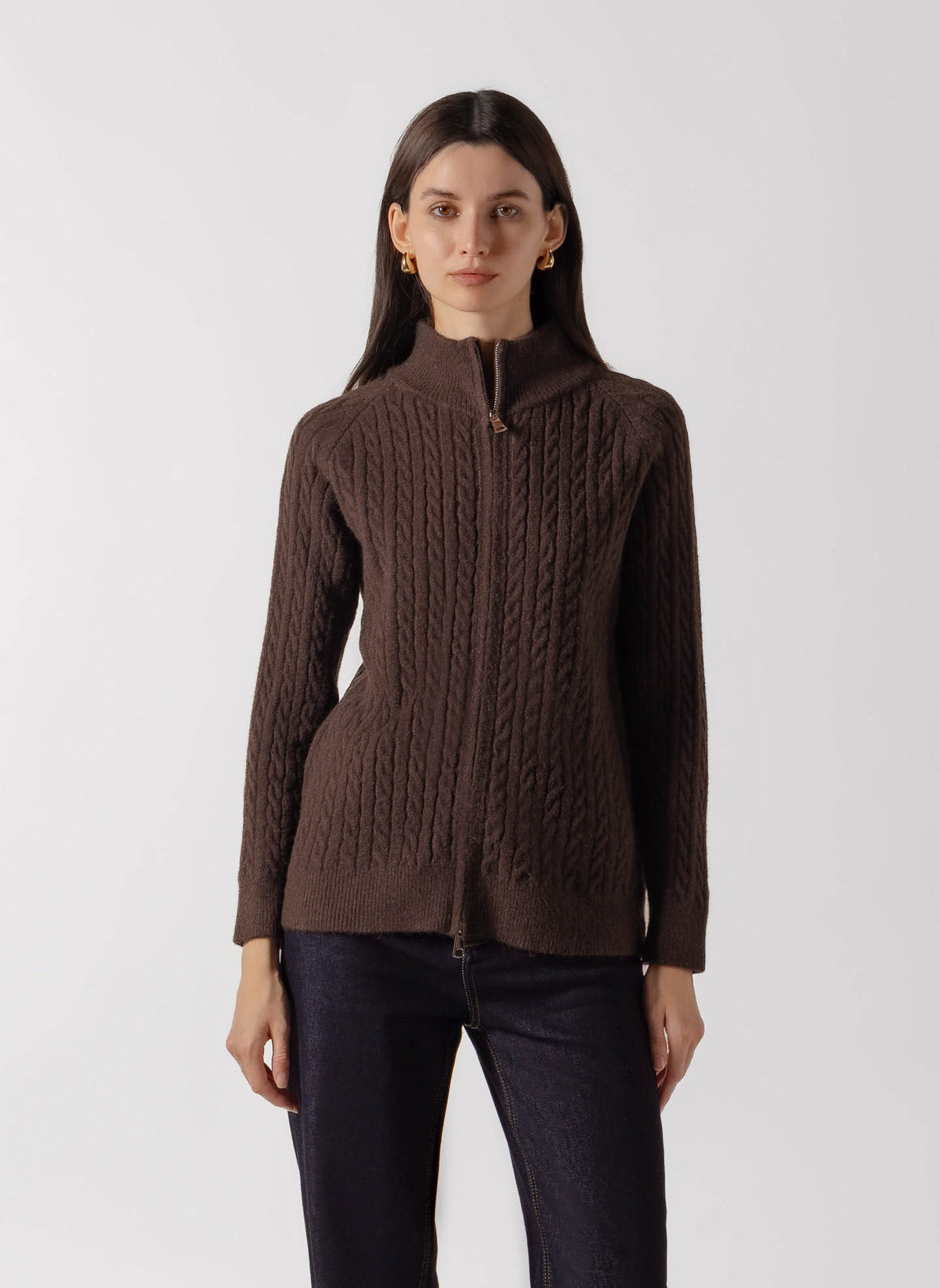 CABLE-KNIT ZIP SWEATER JACKET