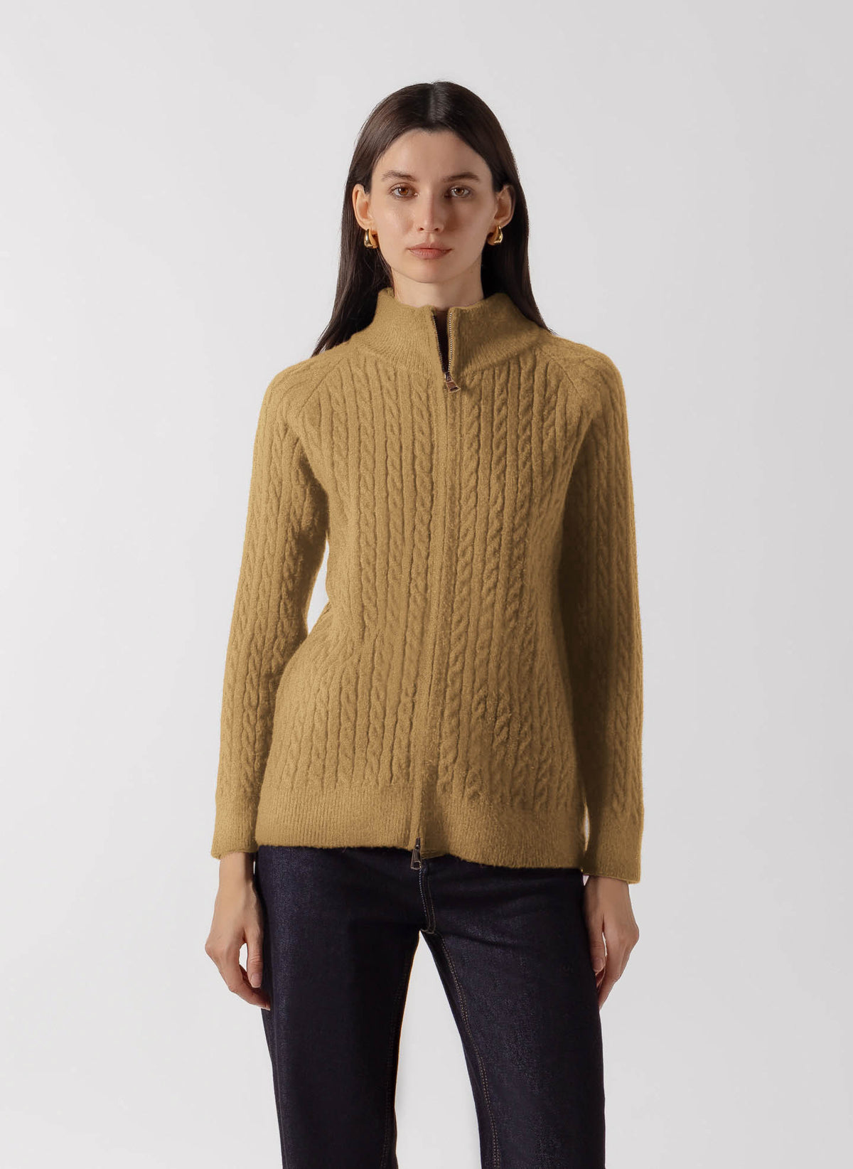 CABLE-KNIT ZIP SWEATER JACKET