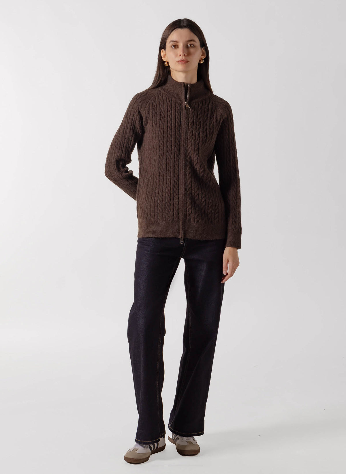 CABLE-KNIT ZIP SWEATER JACKET