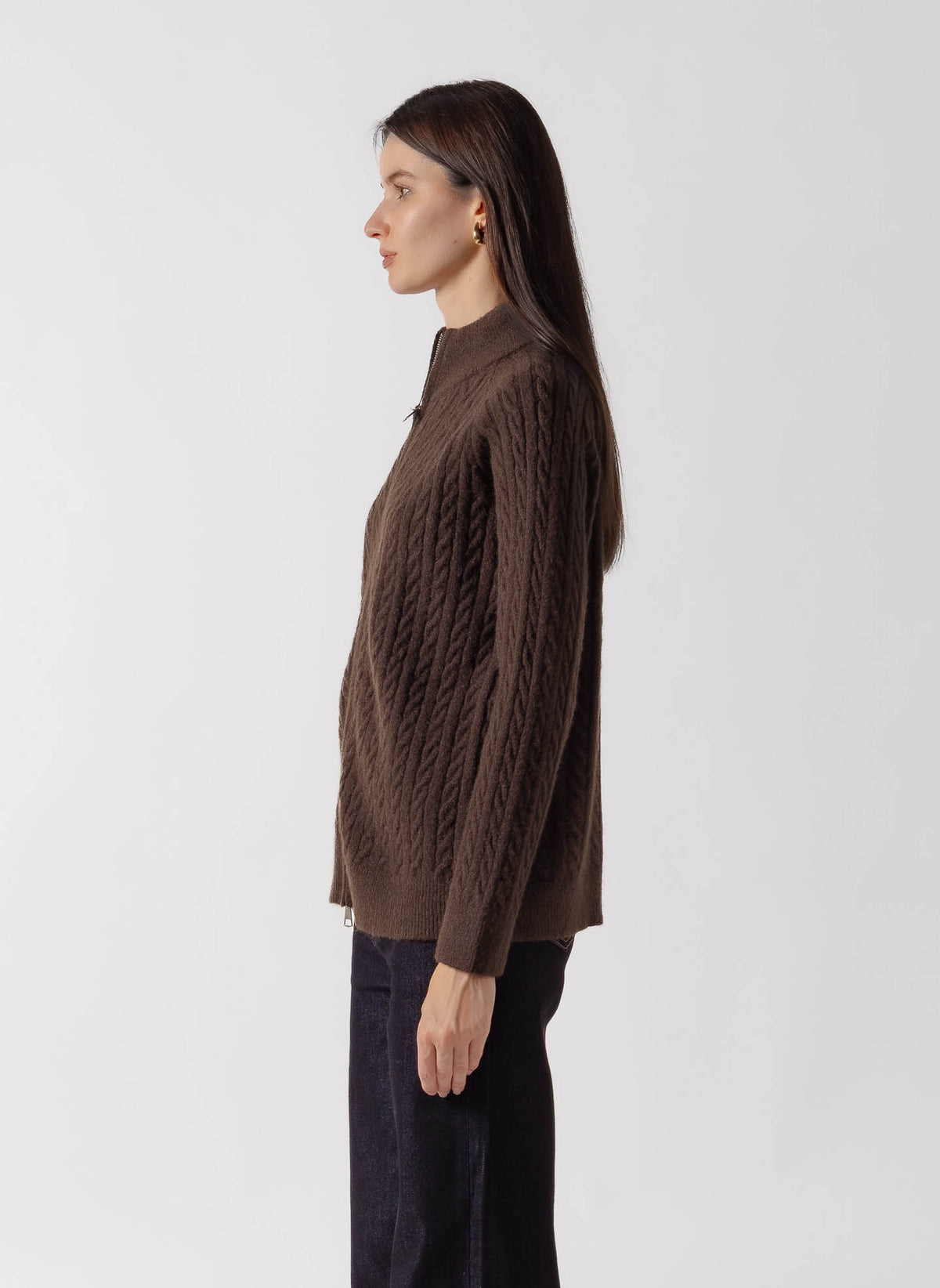 CABLE-KNIT ZIP SWEATER JACKET
