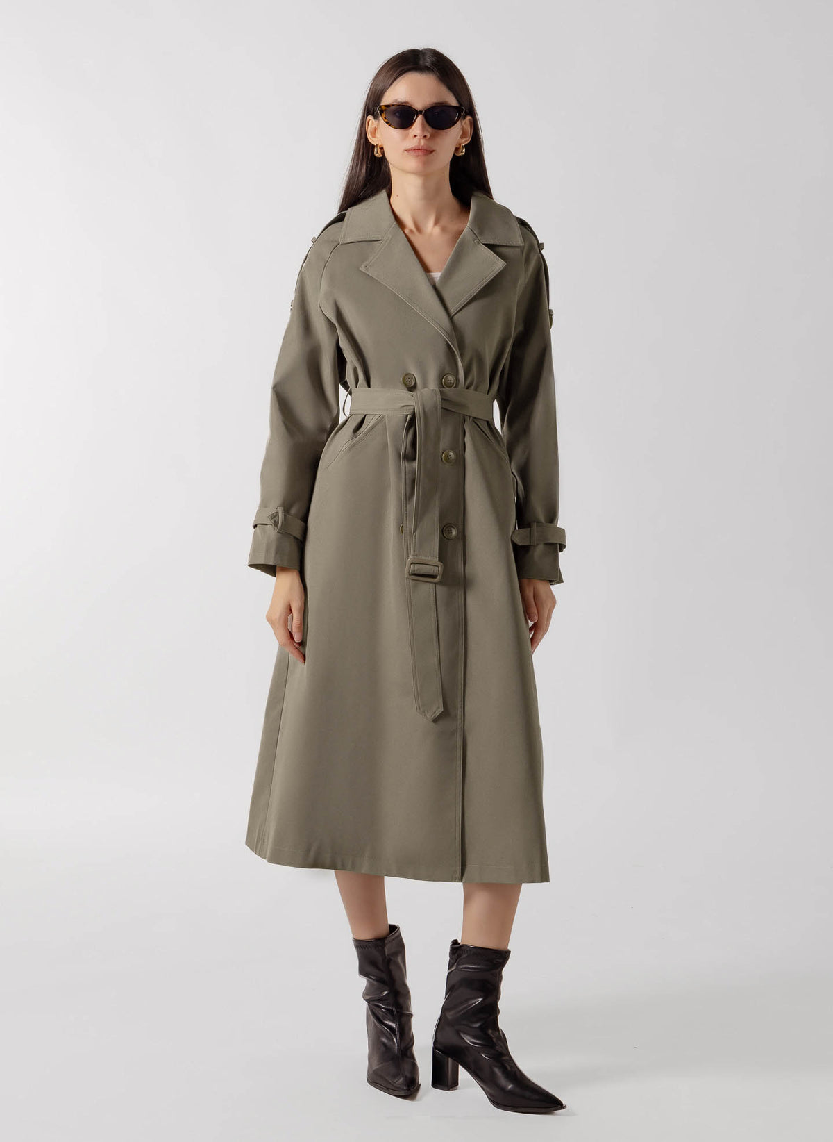 DOUBLE BREASTED LONG TRENCH  COAT