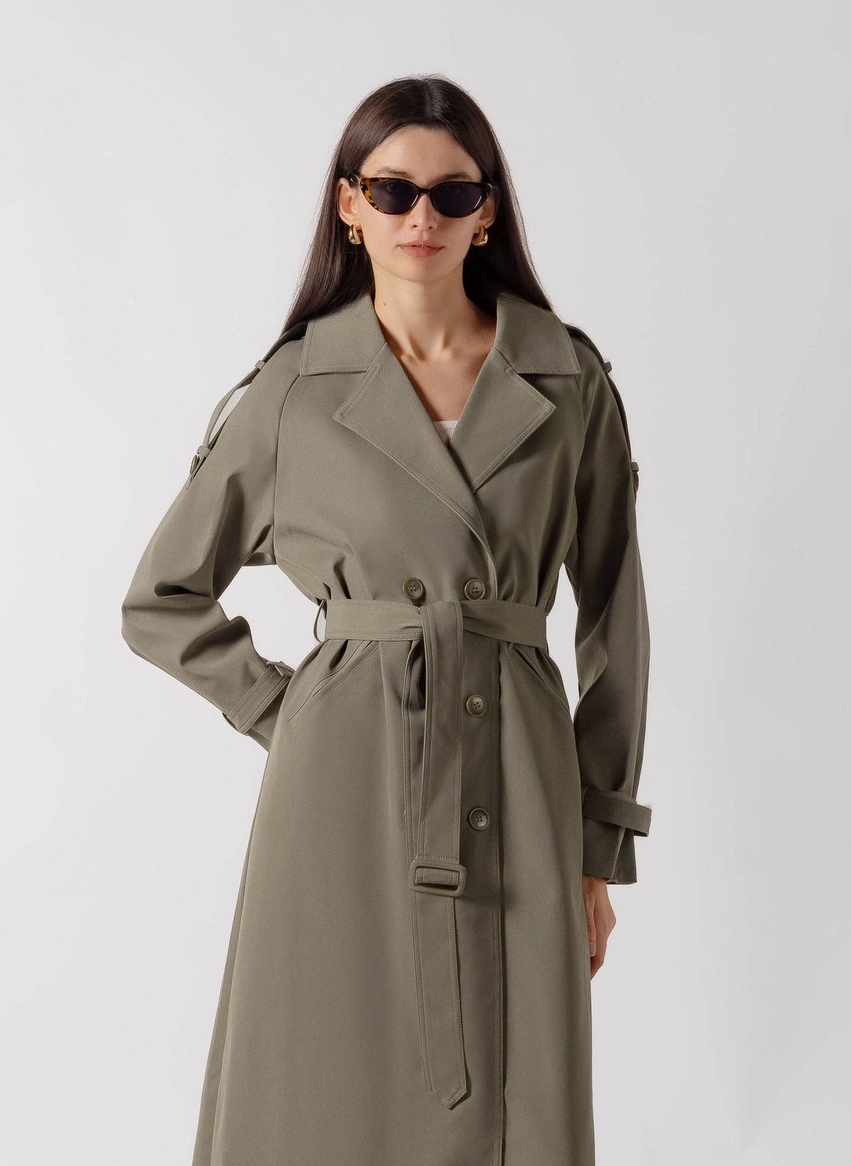 DOUBLE BREASTED LONG TRENCH  COAT