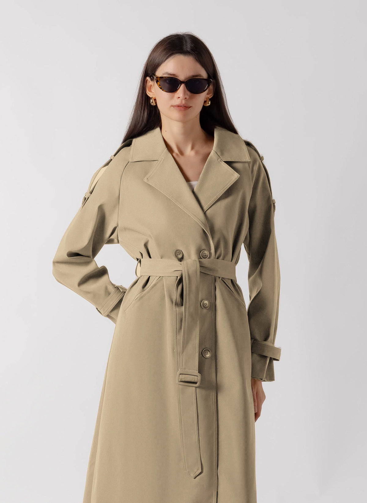 DOUBLE BREASTED LONG TRENCH  COAT