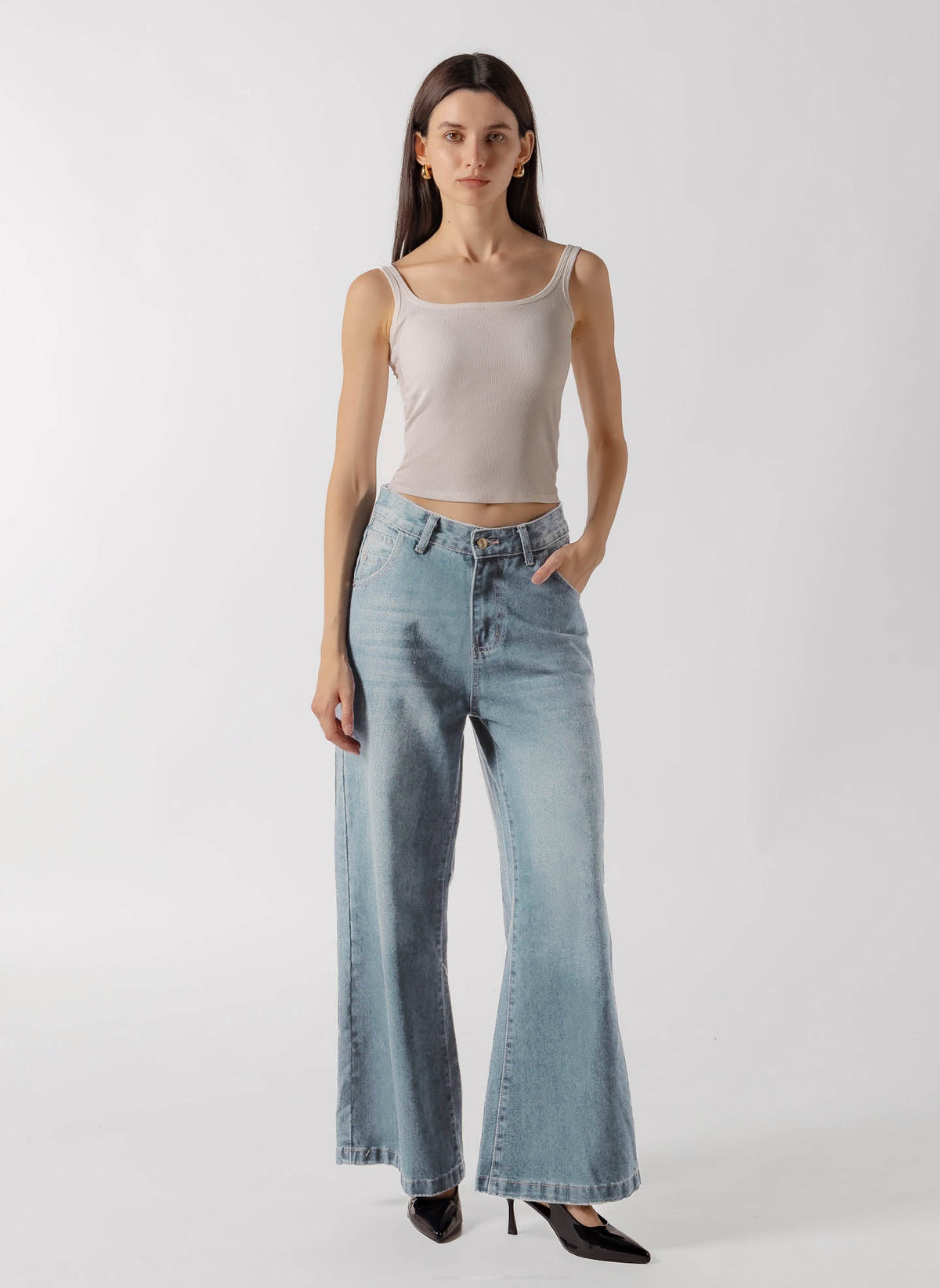 LIGHT WASH WIDE LEG JEANS
