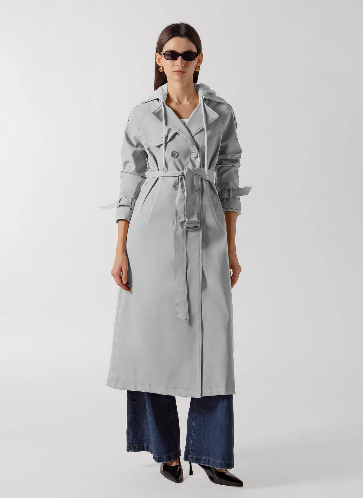 HOODED BELTED TRENCH COAT