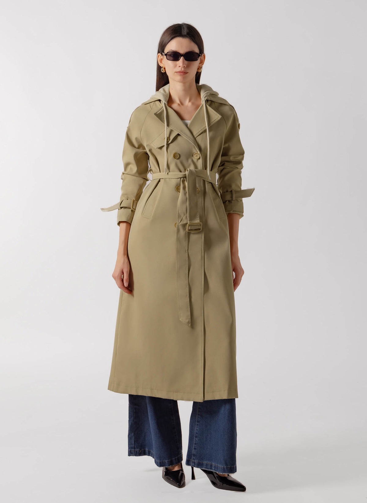 HOODED BELTED TRENCH COAT