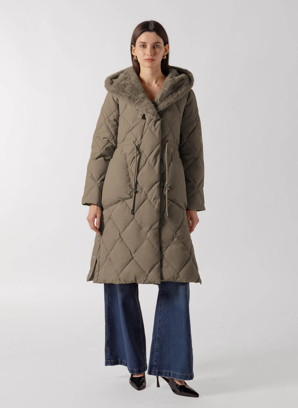 HOODED PLUSH FUR PUFFER JACKET