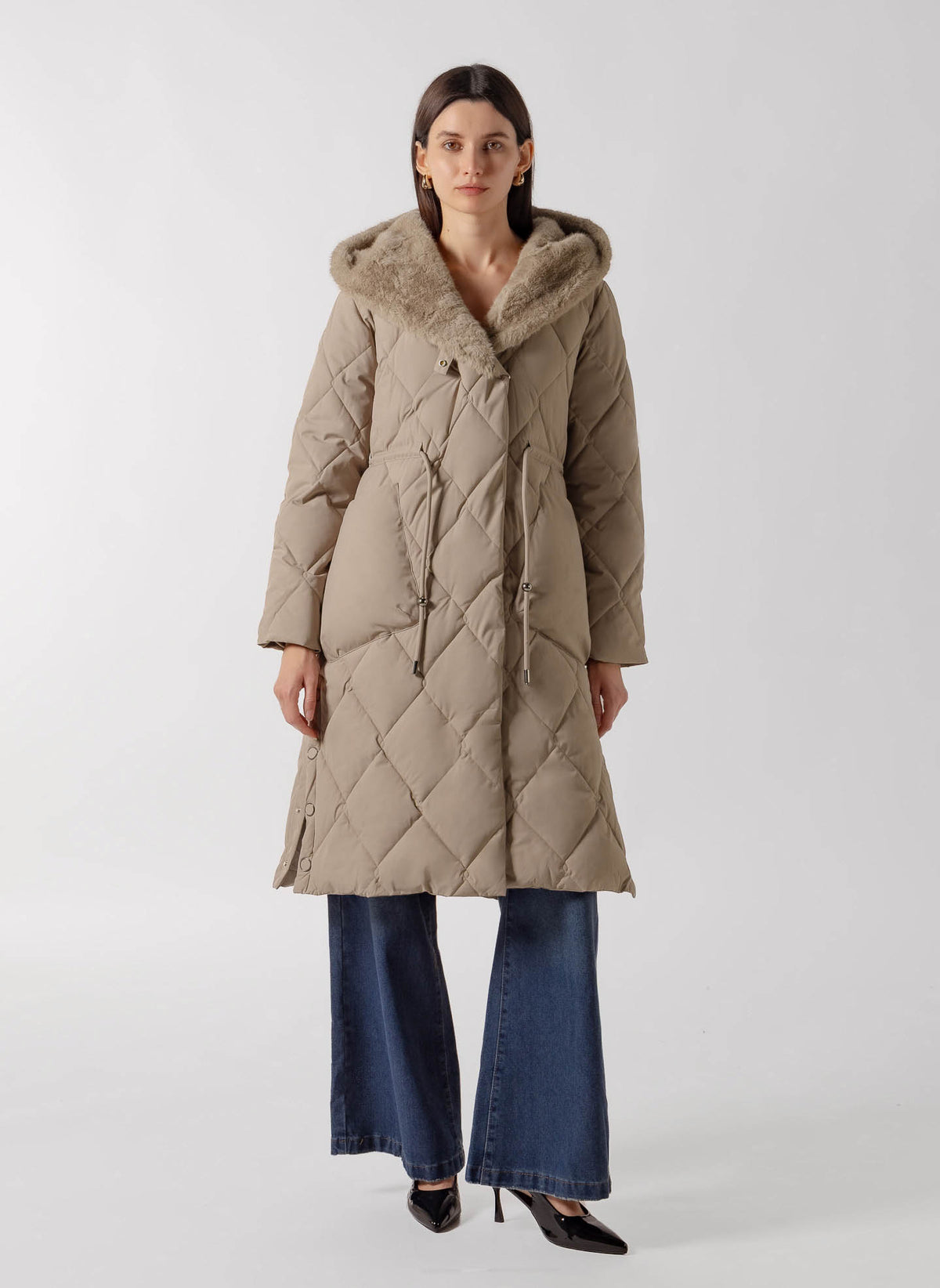 HOODED PLUSH FUR PUFFER JACKET
