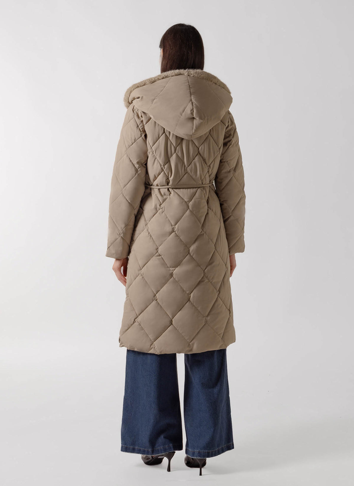 HOODED PLUSH FUR PUFFER JACKET