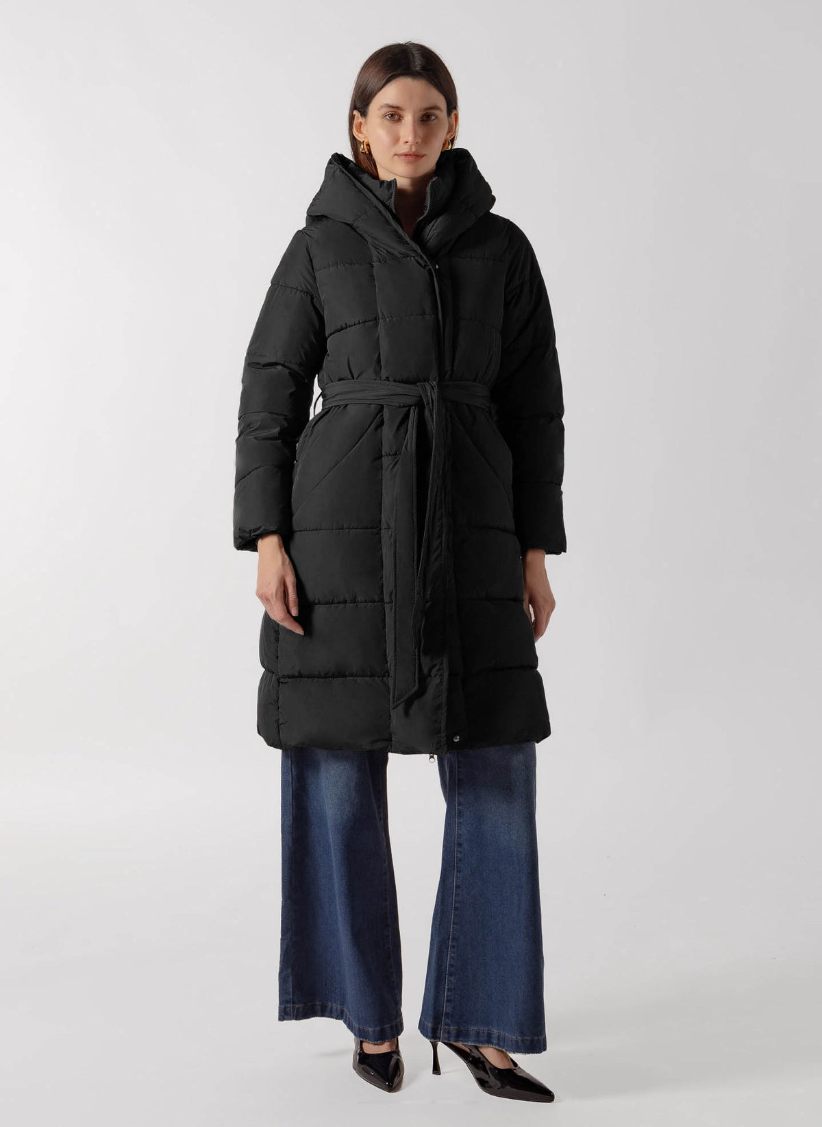 BELTED LONGLINE PUFFER COAT