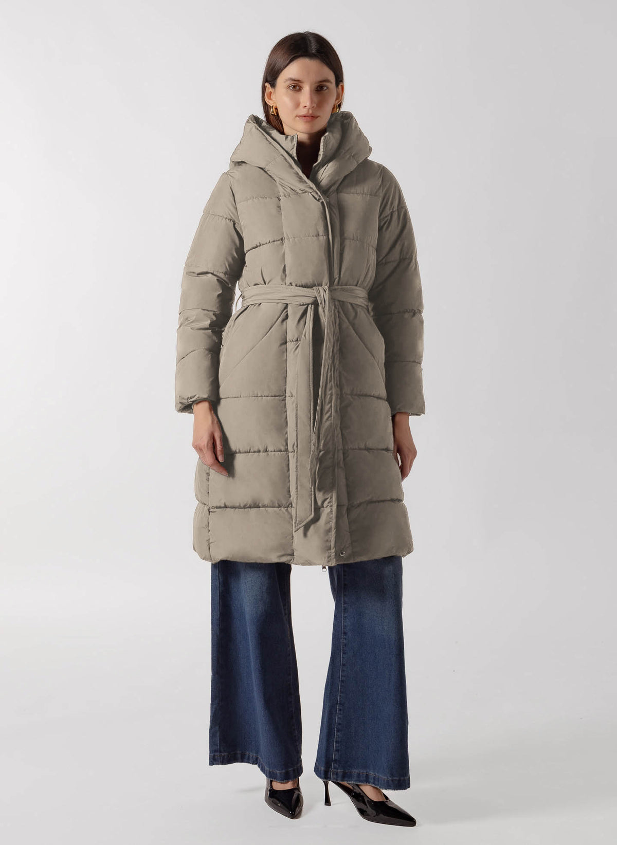 BELTED LONGLINE PUFFER COAT