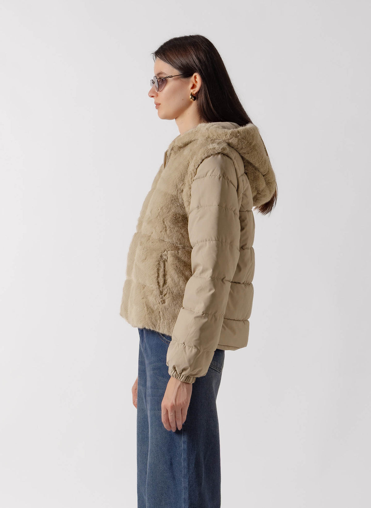 FAUX FUR PANEL PUFFER