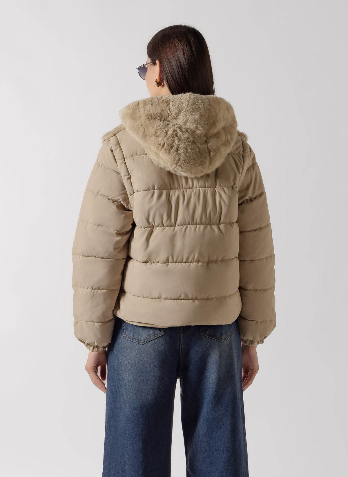 FAUX FUR PANEL PUFFER