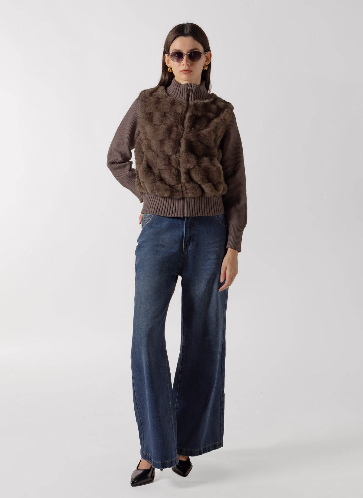 FAUX FUR PANEL ZIP JACKET
