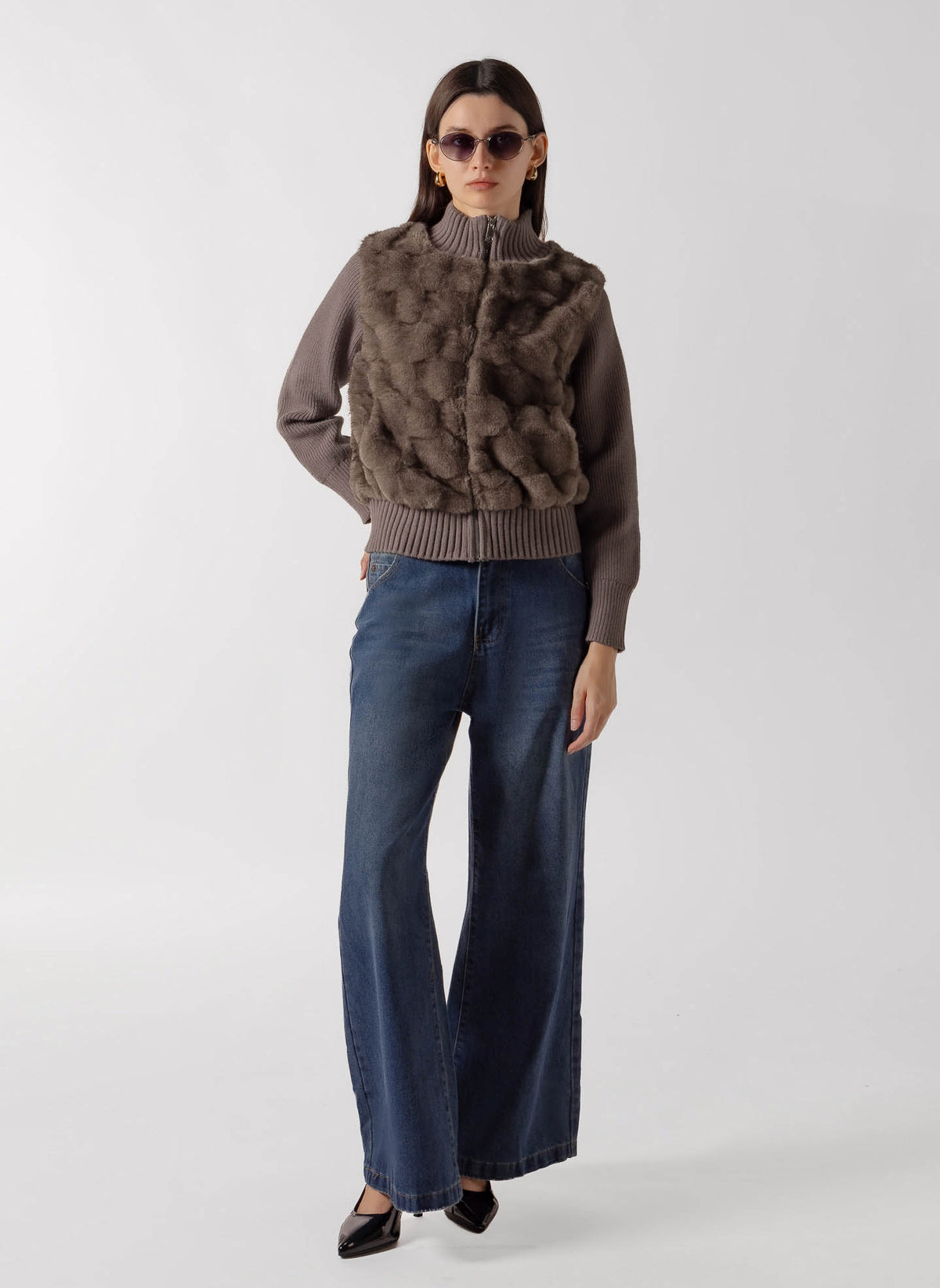 FAUX FUR PANEL ZIP JACKET
