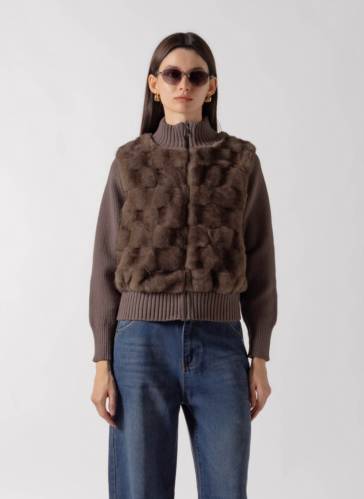 FAUX FUR PANEL ZIP JACKET