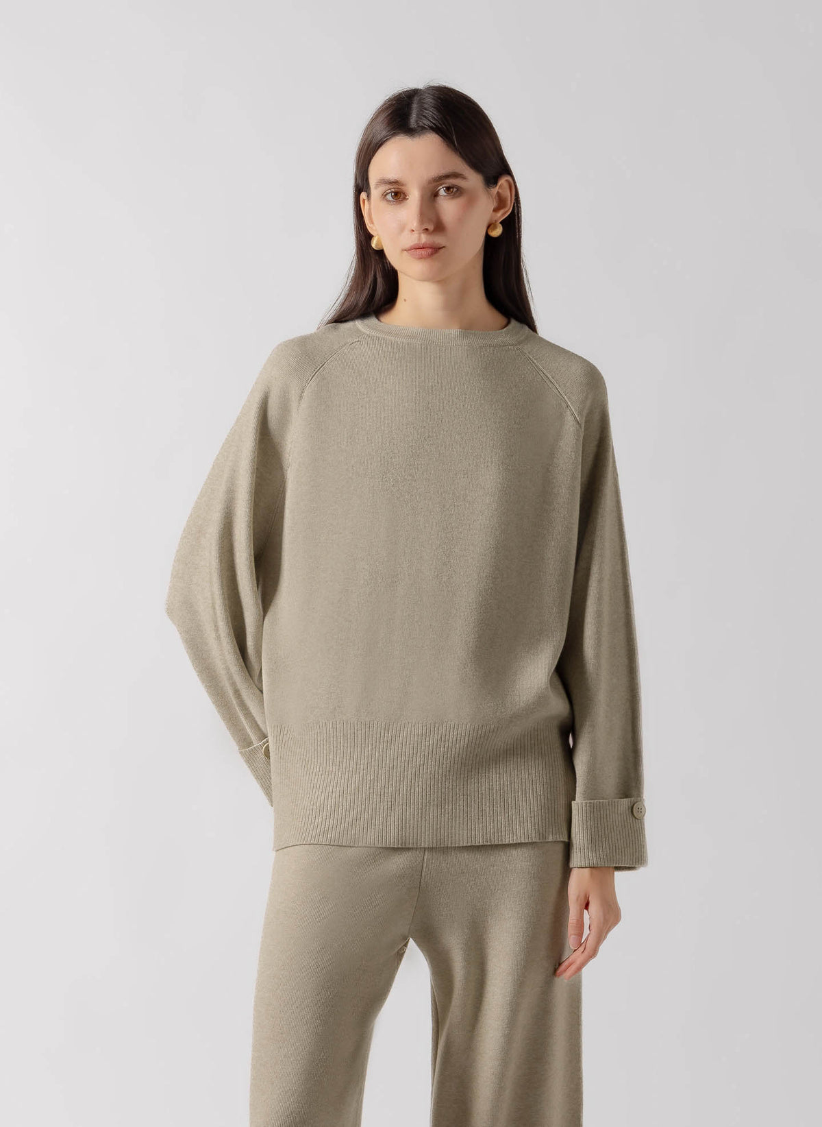 FOLDED CUFF CREW KNIT SET