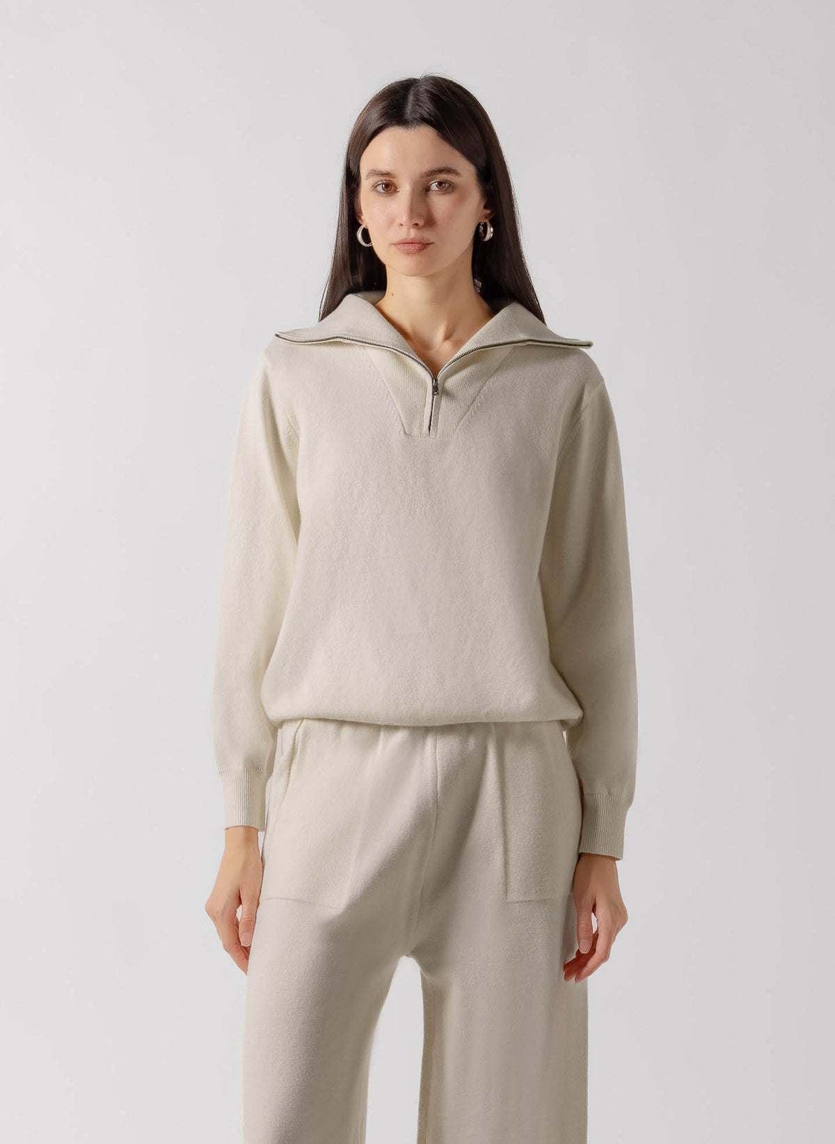 CASHMERE BLEND QUATER ZIP SET