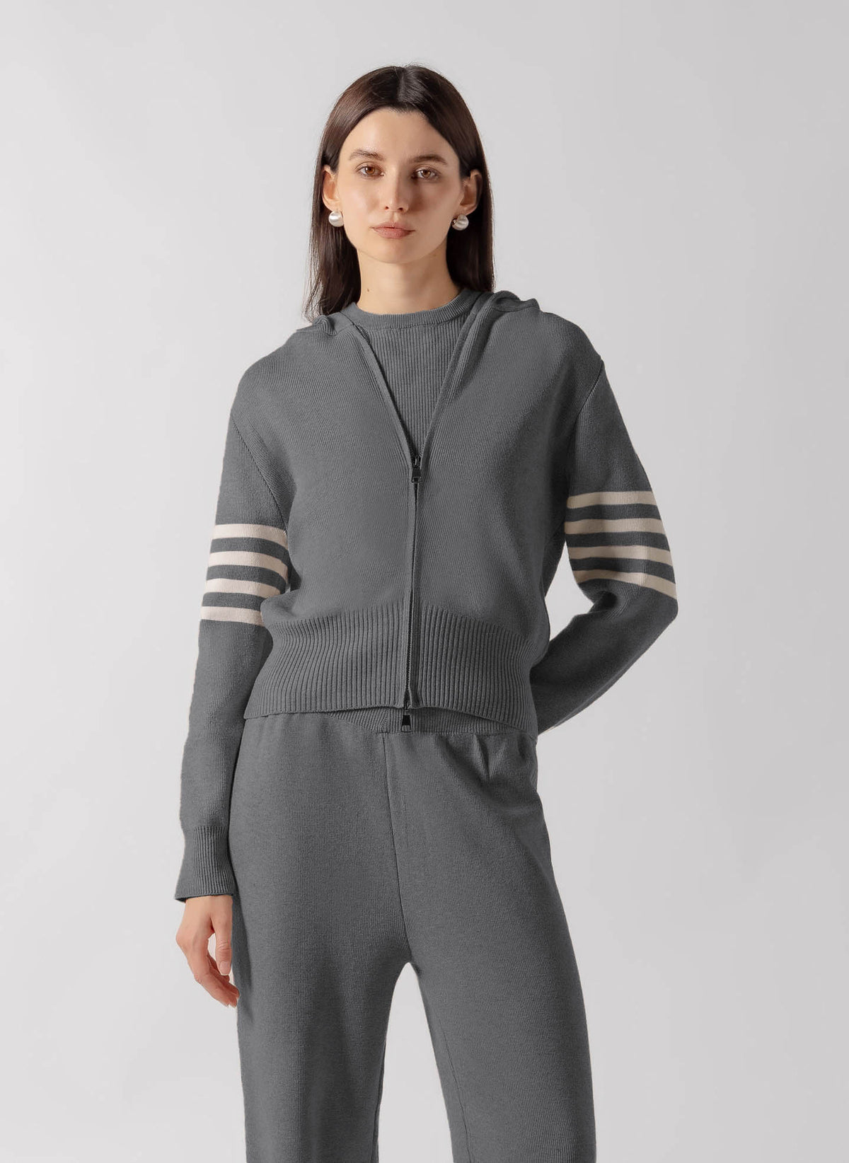 RIBBED ZIP-UP HOODIE SET
