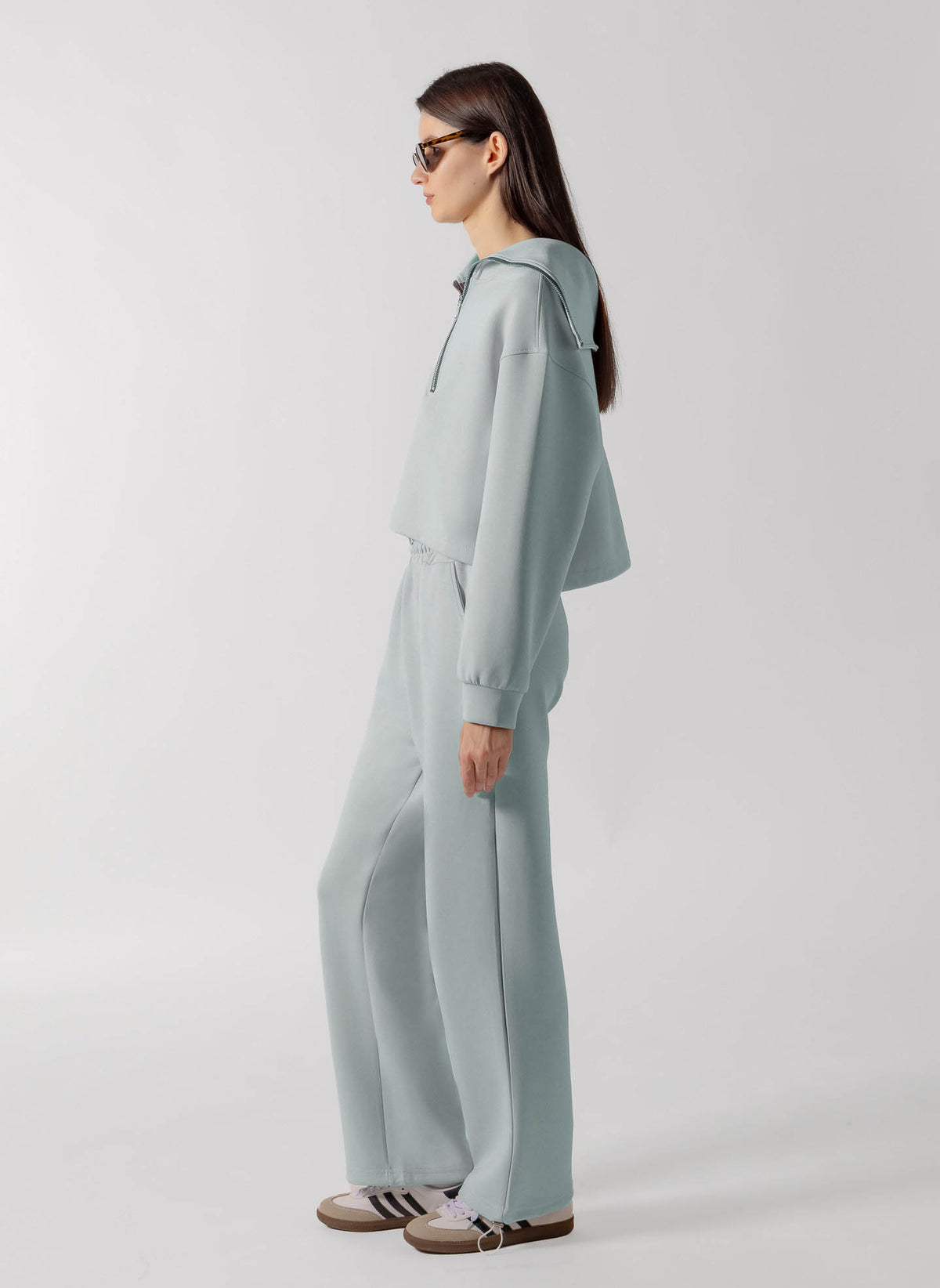 SOFT QUATER ZIP CROPPED SWEATSHIRT SET