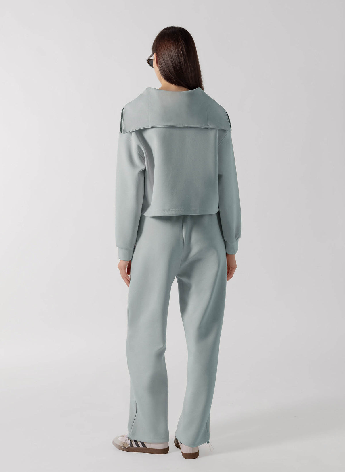 SOFT QUATER ZIP CROPPED SWEATSHIRT SET