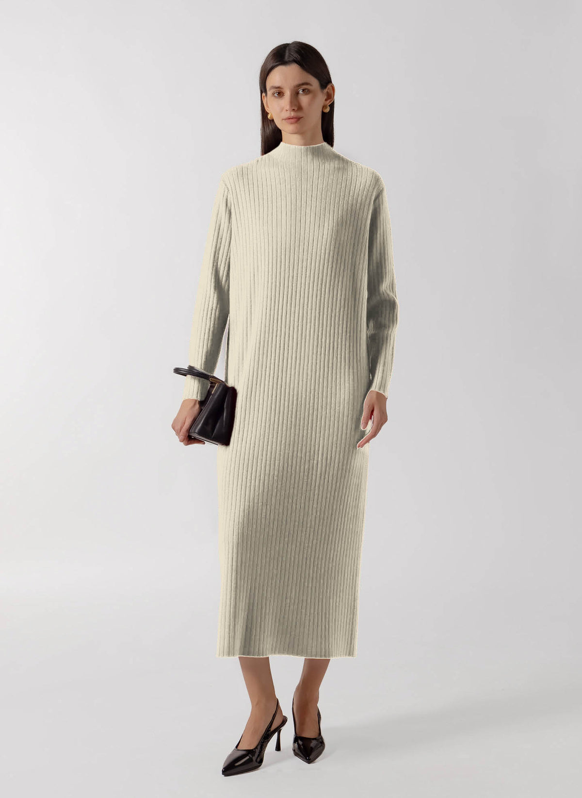 RIBBED MOCK NECK MIDI DRESS