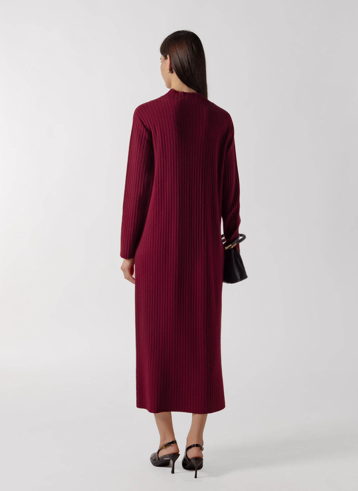 RIBBED MOCK NECK MIDI DRESS