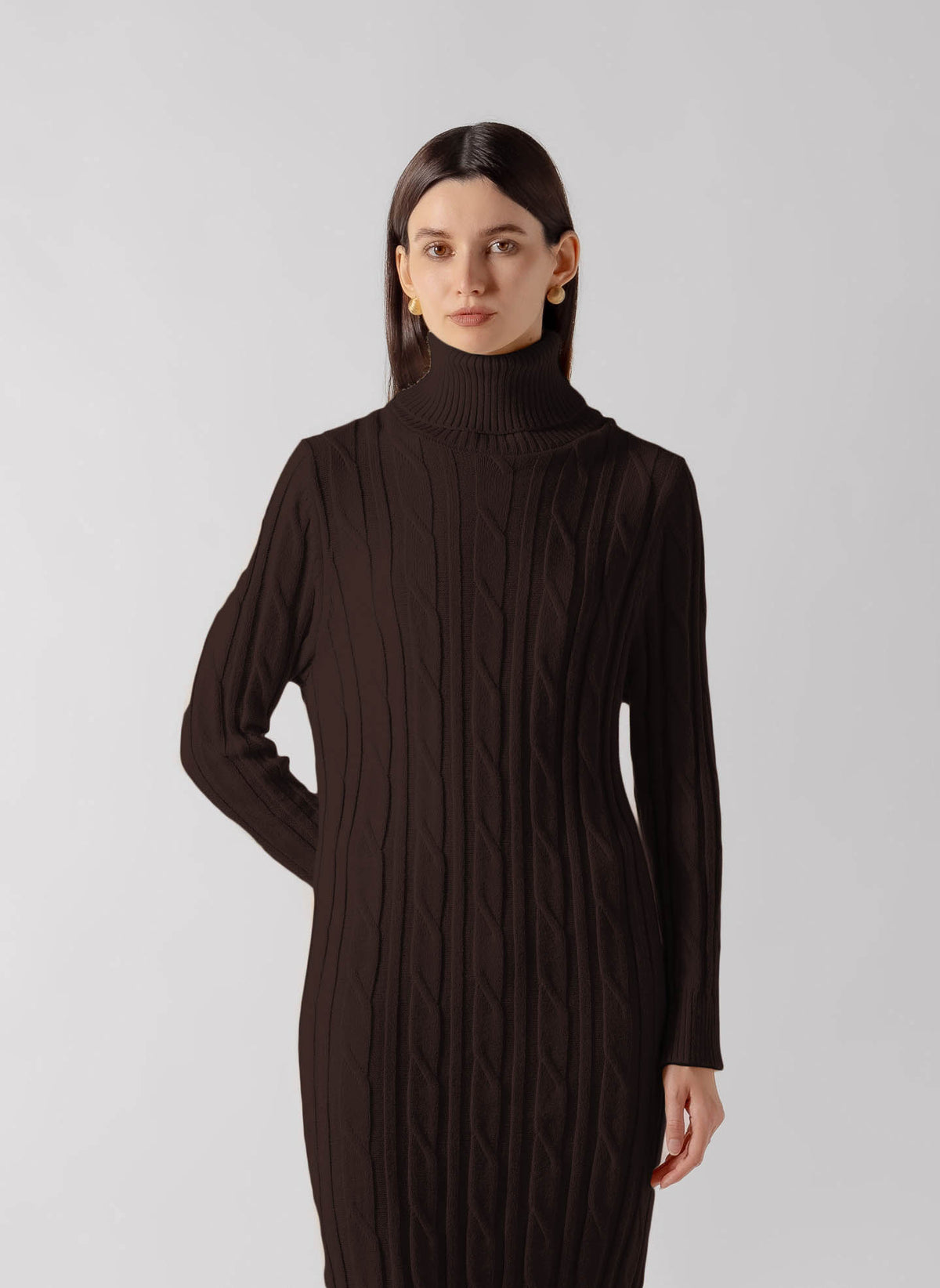 RIBBED TURTLENECK KNIT MAXI DRESS