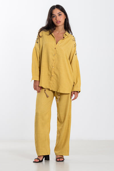 LINEN BLEND DETAILED SHIRT