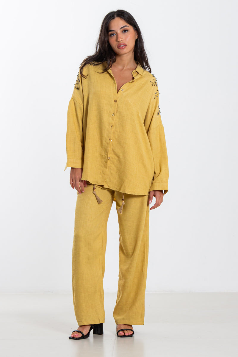 LINEN BLEND DETAILED SHIRT