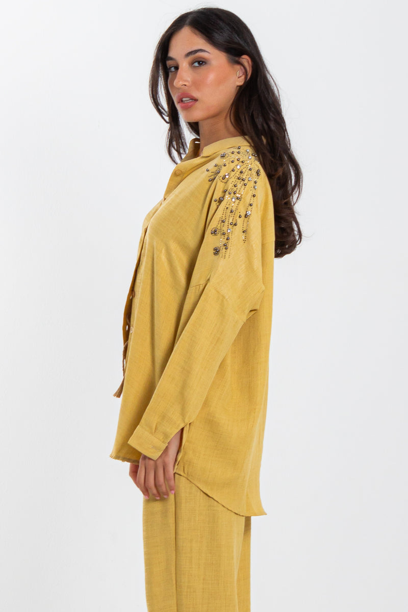 LINEN BLEND DETAILED SHIRT