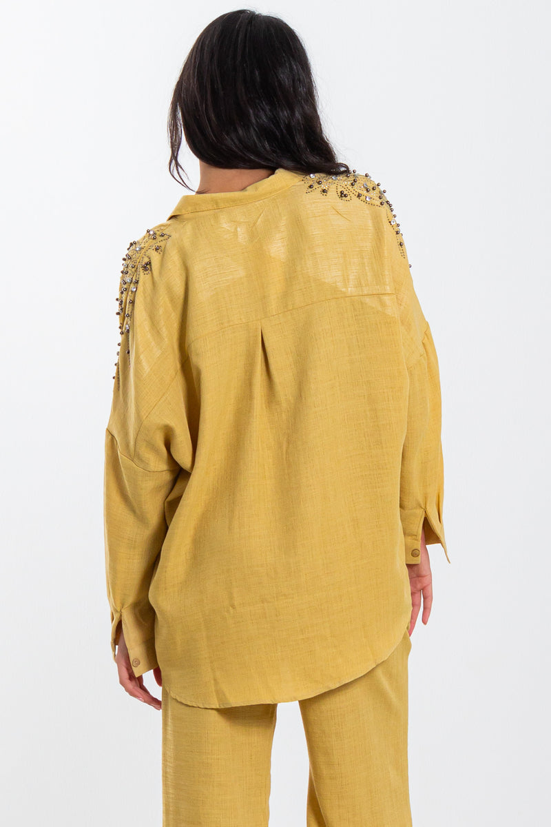 LINEN BLEND DETAILED SHIRT